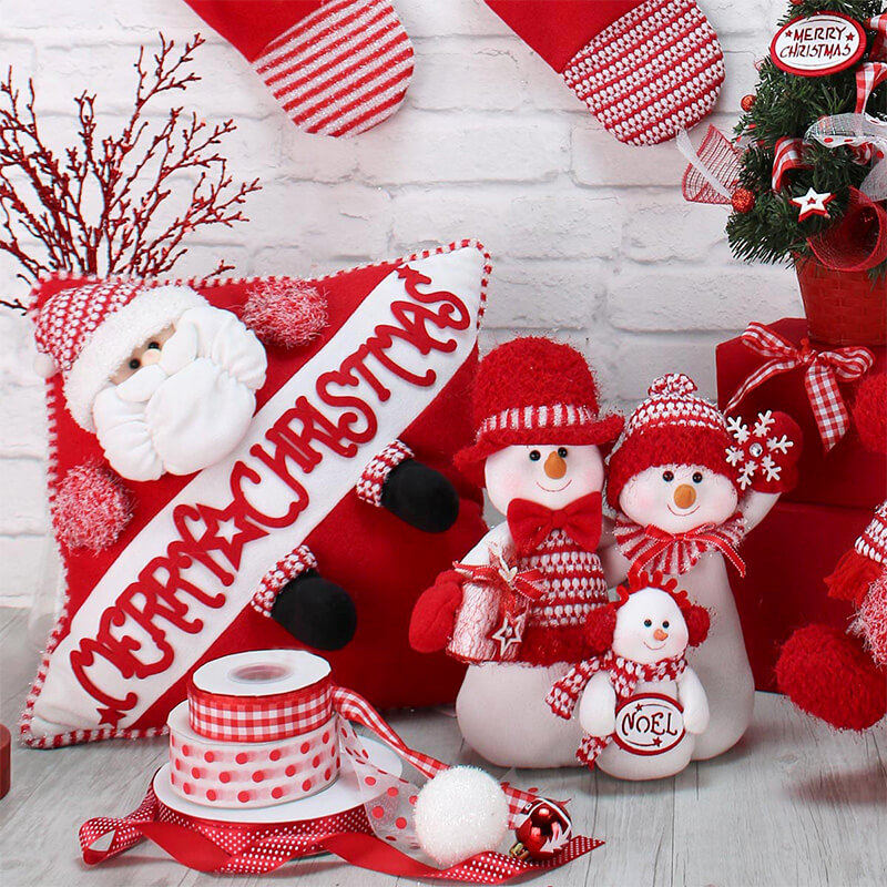 Plush Red & White Santa Hat Snowman Decor – Traditions