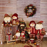 Christmas Plush Toy Santa Claus, Snowmen, Elves Are Dressed In Burgundy Gold Brown Clothing