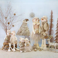 Christmas Stuffed Toy Santa Claus Snowmen With Elegant Dress Take Part In Romantic Gold Champagne Christmas Party