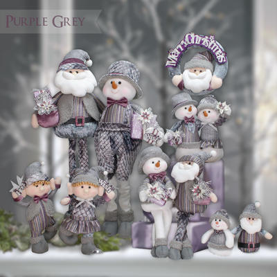 Christmas Plush Toy Santa Claus, Snowmen, Elves Are Dressed In Purple Grey Luxury Clothing
